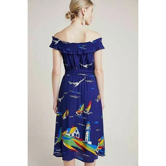 Anthropologie 52 Conversation Colloquial Boat Off Shoulder Midi Dress 2 Nautical - Picture 13 of 13